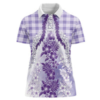 Aloha Hawaii Palaka Women Polo Shirt Purple Plumeria Lei - Polynesian Pride