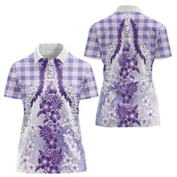 Aloha Hawaii Palaka Women Polo Shirt Purple Plumeria Lei - Polynesian Pride