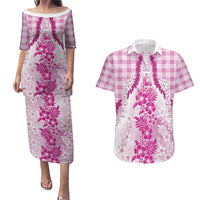 Aloha Hawaii Palaka Couples Matching Puletasi and Hawaiian Shirt Pink Plumeria Lei LT05 Pink - Polynesian Pride