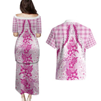 Aloha Hawaii Palaka Couples Matching Puletasi and Hawaiian Shirt Pink Plumeria Lei LT05 - Polynesian Pride