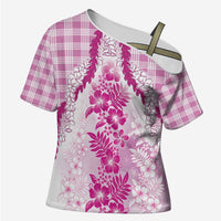 Aloha Hawaii Palaka Cross Shoulder Shirt Pink Plumeria Lei - Polynesian Pride