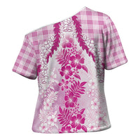 Aloha Hawaii Palaka Cross Shoulder Shirt Pink Plumeria Lei - Polynesian Pride