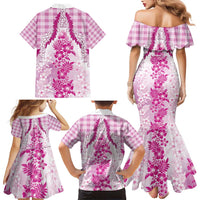Aloha Hawaii Palaka Family Matching Mermaid Dress and Hawaiian Shirt Pink Plumeria Lei LT05 - Polynesian Pride