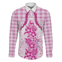 Aloha Hawaii Palaka Family Matching Mermaid Dress and Hawaiian Shirt Pink Plumeria Lei LT05 Dad's Shirt - Long Sleeve Pink - Polynesian Pride