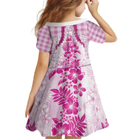 Aloha Hawaii Palaka Family Matching Off The Shoulder Long Sleeve Dress and Hawaiian Shirt Pink Plumeria Lei LT05 - Polynesian Pride