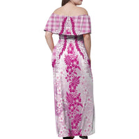 Aloha Hawaii Palaka Family Matching Off Shoulder Maxi Dress and Hawaiian Shirt Pink Plumeria Lei LT05 - Polynesian Pride