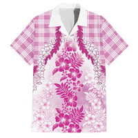 Aloha Hawaii Palaka Family Matching Off Shoulder Short Dress and Hawaiian Shirt Pink Plumeria Lei LT05 Dad's Shirt - Short Sleeve Pink - Polynesian Pride