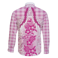 Aloha Hawaii Palaka Family Matching Off Shoulder Short Dress and Hawaiian Shirt Pink Plumeria Lei LT05 - Polynesian Pride