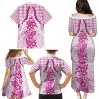 Aloha Hawaii Palaka Family Matching Puletasi and Hawaiian Shirt Pink Plumeria Lei - Polynesian Pride