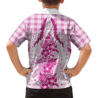 Aloha Hawaii Palaka Family Matching Short Sleeve Bodycon Dress and Hawaiian Shirt Pink Plumeria Lei LT05 - Polynesian Pride