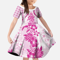 Aloha Hawaii Palaka Family Matching Summer Maxi Dress and Hawaiian Shirt Pink Plumeria Lei LT05 Daughter's Dress Pink - Polynesian Pride