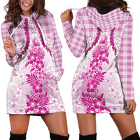 Aloha Hawaii Palaka Hoodie Dress Pink Plumeria Lei - Polynesian Pride
