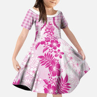 Aloha Hawaii Palaka Kid Short Sleeve Dress Pink Plumeria Lei - Polynesian Pride