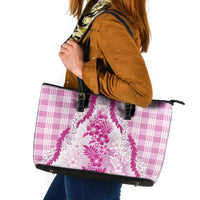 Aloha Hawaii Palaka Leather Tote Bag Pink Plumeria Lei - Polynesian Pride