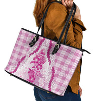 Aloha Hawaii Palaka Leather Tote Bag Pink Plumeria Lei - Polynesian Pride