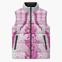 Aloha Hawaii Palaka Sleeveless Puffer Jacket Pink Plumeria Lei - Polynesian Pride