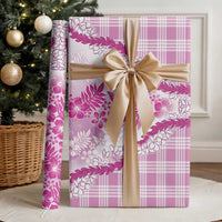 Aloha Hawaii Palaka Wrapping Paper Pink Plumeria Lei