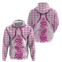 Aloha Hawaii Palaka Zip Hoodie Pink Plumeria Lei - Polynesian Pride