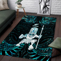 New Zealand Maori Taiaha Area Rug Tiki Warrior Paua Shell LT05 Black - Polynesian Pride
