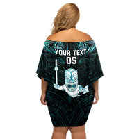 Custom New Zealand Maori Taiaha Off Shoulder Short Dress Tiki Warrior Paua Shell LT05 - Polynesian Pride