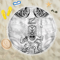 New Zealand Maori Taiaha Beach Blanket Tiki Warrior White LT05 One Size 150cm White - Polynesian Pride