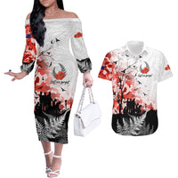 Kei Wareware Tatou New Zealand ANZAC Day Couples Matching Off The Shoulder Long Sleeve Dress and Hawaiian Shirt Lest We Forget LT05 White - Polynesian Pride