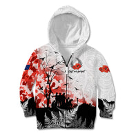 Kei Wareware Tatou New Zealand ANZAC Day Kid Hoodie Lest We Forget LT05 Zip Hoodie White - Polynesian Pride