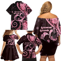 New Zealand Valentine Family Matching Off Shoulder Short Dress and Hawaiian Shirt Aroha Sweet Pink Piwakawaka