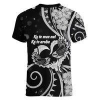 New Zealand Valentine Women V-Neck T-Shirt Aroha Gray Piwakawaka LT05 - Polynesian Pride