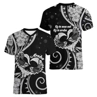 New Zealand Valentine Women V-Neck T-Shirt Aroha Gray Piwakawaka LT05 - Polynesian Pride