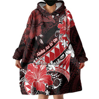 Personalised Hawaii Valentine Day Wearable Blanket Hoodie Polynesian Hibiscus Art Style Red