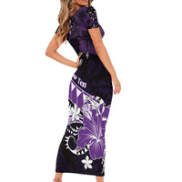 Personalised Hawaii Valentine Day Family Matching Short Sleeve Bodycon Dress and Hawaiian Shirt Polynesian Hibiscus Art Style Purple