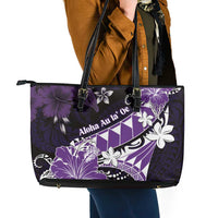 Hawaii Valentine Day Leather Tote Bag Polynesian Hibiscus Art Style Purple