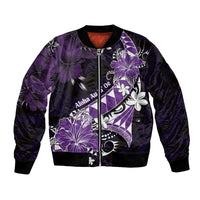Personalised Hawaii Valentine Day Sleeve Zip Bomber Jacket Polynesian Hibiscus Art Style Purple LT05 Unisex Purple - Polynesian Pride