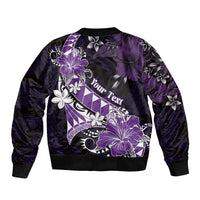 Personalised Hawaii Valentine Day Sleeve Zip Bomber Jacket Polynesian Hibiscus Art Style Purple LT05 - Polynesian Pride