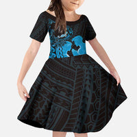 Alofa Samoa Valentine Blue Family Matching Off Shoulder Maxi Dress and Hawaiian Shirt Love Is The Greatest Thing LT05 Daughter's Dress Blue - Polynesian Pride