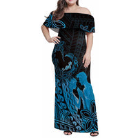 Alofa Samoa Valentine Blue Family Matching Off Shoulder Maxi Dress and Hawaiian Shirt Love Is The Greatest Thing LT05 Mom's Dress Blue - Polynesian Pride
