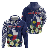 Personalised Wake Island Hoodie Tribal Pattern With Hibiscus Flowers