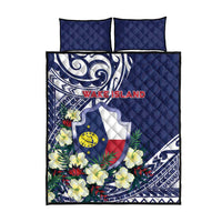Wake Island Quilt Bed Set Tribal Pattern With Hibiscus Flowers
