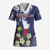 Personalised Wake Island Scrub Top Tribal Pattern With Hibiscus Flowers