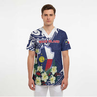 Personalised Wake Island Scrub Top Tribal Pattern With Hibiscus Flowers