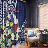 Wake Island Window Curtain Tribal Pattern With Hibiscus Flowers