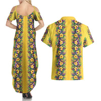 Aloha Hawaii Mardi Gras Couples Matching Summer Maxi Dress and Hawaiian Shirt Gold Style LT05 - Polynesian Pride