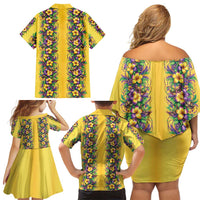 Aloha Hawaii Mardi Gras Family Matching Off Shoulder Short Dress and Hawaiian Shirt Gold Style LT05 - Polynesian Pride