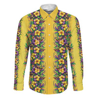 Aloha Hawaii Mardi Gras Family Matching Off Shoulder Short Dress and Hawaiian Shirt Gold Style LT05 Dad's Shirt - Long Sleeve Gold - Polynesian Pride