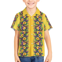 Aloha Hawaii Mardi Gras Family Matching Summer Maxi Dress and Hawaiian Shirt Gold Style
