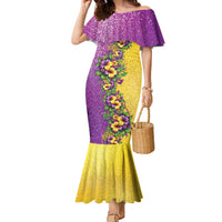 Hawaii Mardi Gras Family Matching Mermaid Dress and Hawaiian Shirt Plumeria Lei Beads Glitter Style LT05 Mom's Dress Colorful - Polynesian Pride