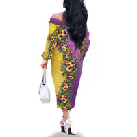 Hawaii Mardi Gras Family Matching Off The Shoulder Long Sleeve Dress and Hawaiian Shirt Plumeria Lei Beads Glitter Style LT05 - Polynesian Pride