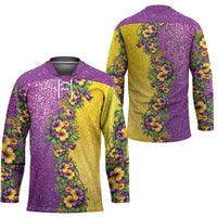 Hawaii Mardi Gras Hockey Jersey Plumeria Lei Beads Glitter Style