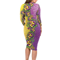 Hawaii Mardi Gras Long Sleeve Bodycon Dress Plumeria Lei Beads Glitter Style